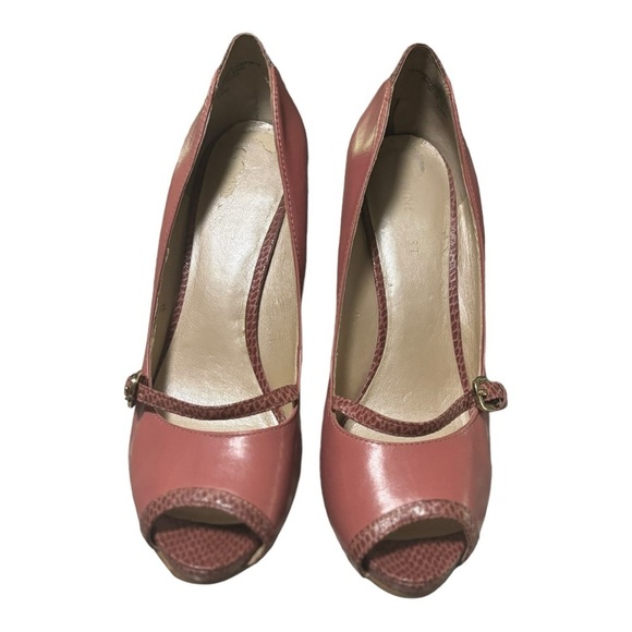 Nine West Mauve Leather Peep Toe Pumps Ladies Size 7.5 M Heels Snakeskin Accent - Picture 3 of 12